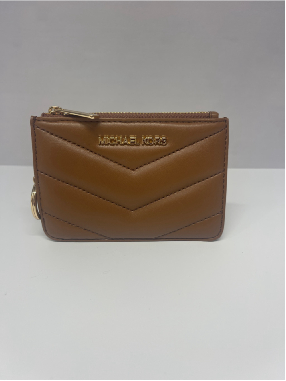 Michael Kors Small TZ Coin Pouch Keychain With ID – Luggage Brown